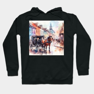 Artist illustration of an idealist town from the horse and buggy days. Hoodie